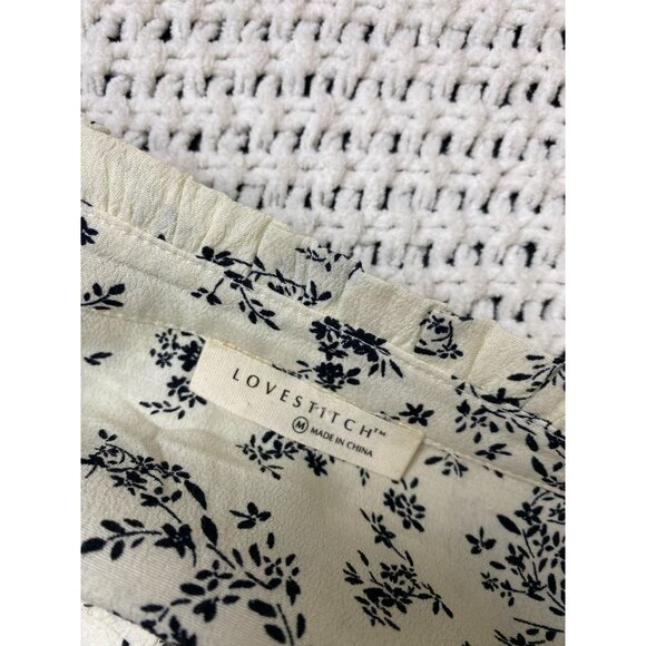 Lovestitch Womens‎ Floral Blouse Long Sleeve Top Cream Black Size Medium Boho - Picture 14 of 15